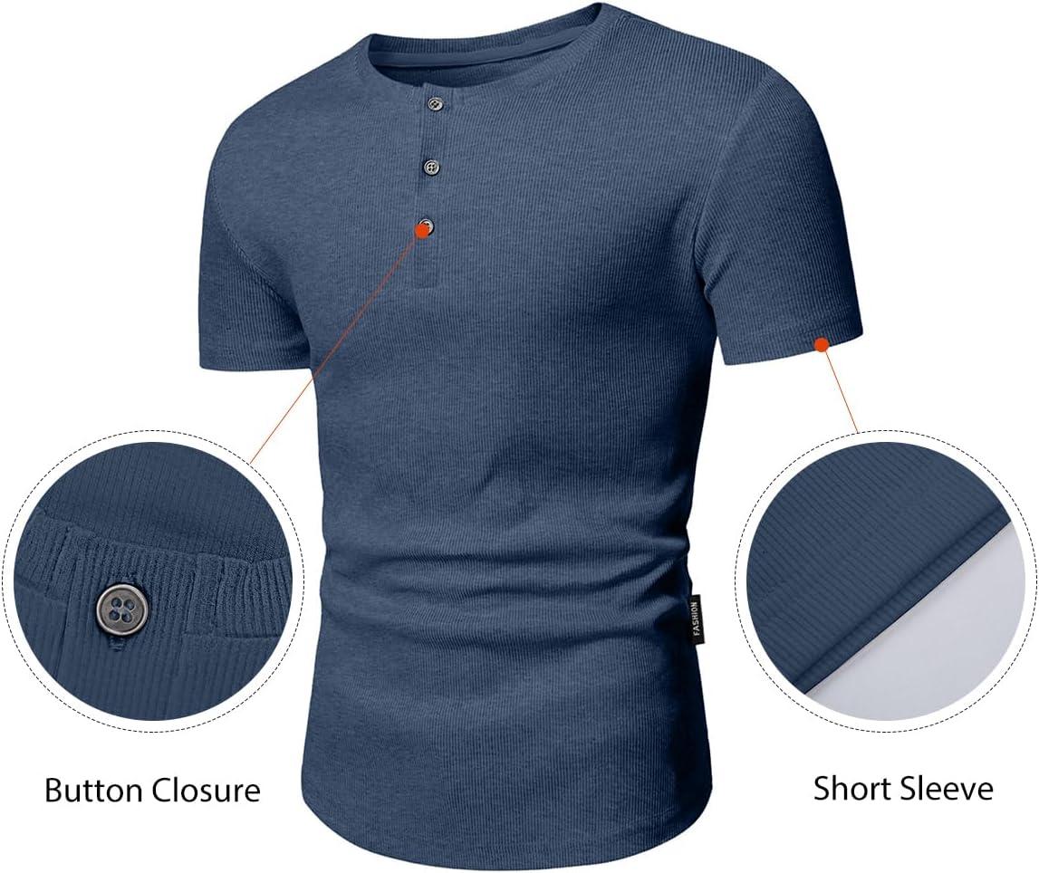imageJMIERR Mens Muscle Slim Henley Shirts Crewneck Longline TShirt Gym Workout Athletic Shirt Tees with ButtonPackwhiteBlue
