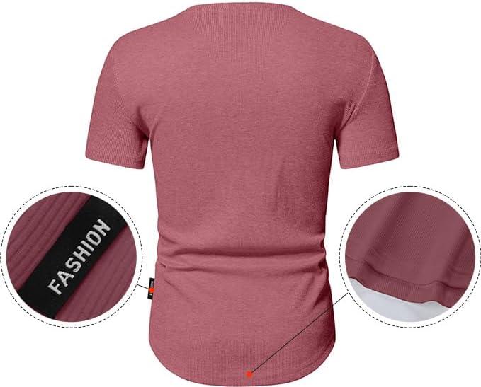 imageJMIERR Mens Muscle Slim Henley Shirts Crewneck Longline TShirt Gym Workout Athletic Shirt Tees with ButtonRose Tan