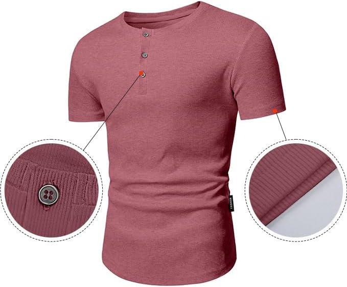 imageJMIERR Mens Muscle Slim Henley Shirts Crewneck Longline TShirt Gym Workout Athletic Shirt Tees with ButtonRose Tan