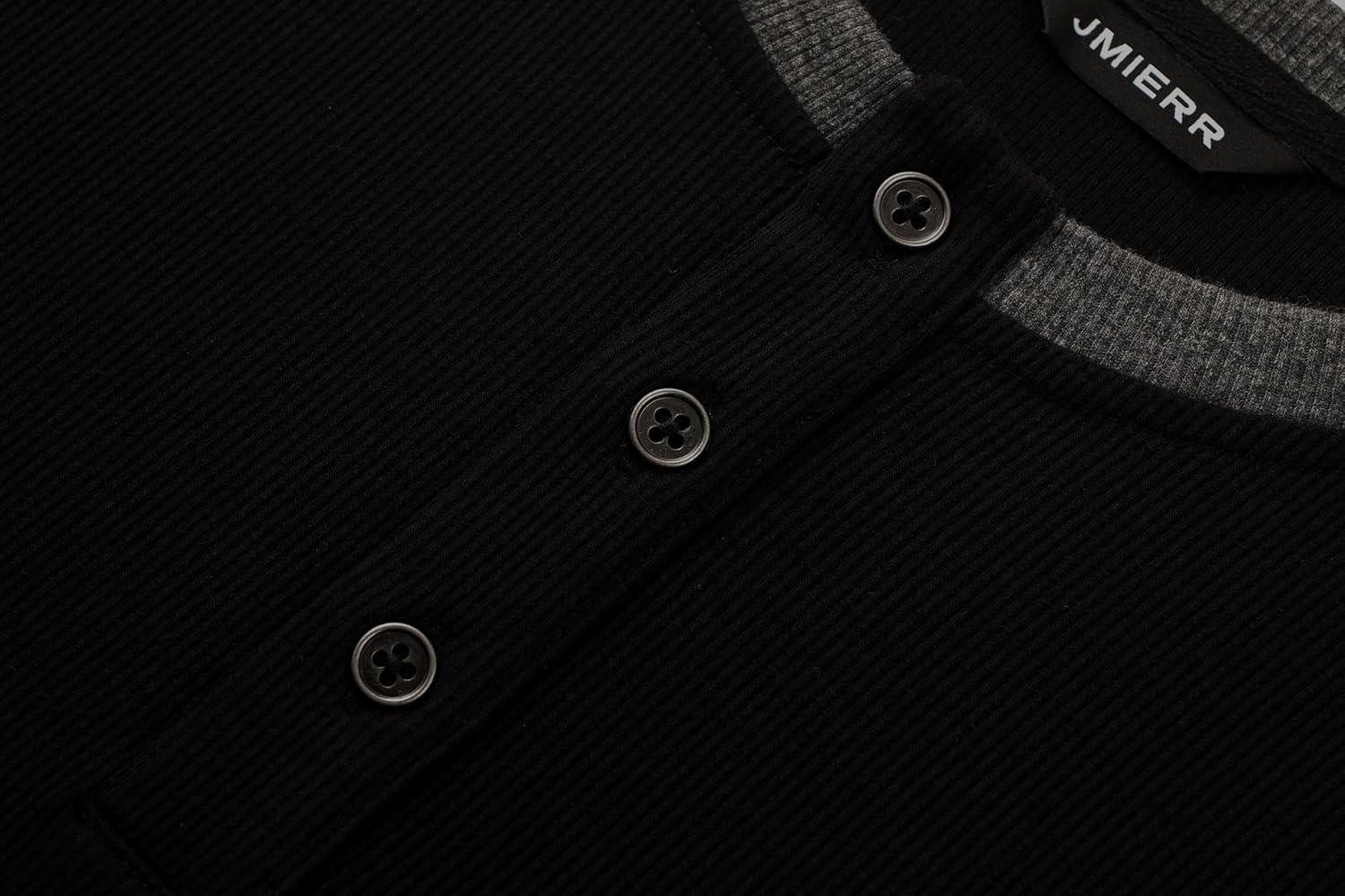 imageJMIERR Mens Muscle Slim Henley Shirts Crewneck Longline TShirt Gym Workout Athletic Shirt Tees with ButtonT Black Grey