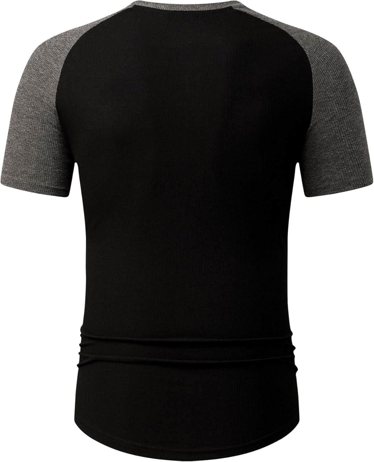 imageJMIERR Mens Muscle Slim Henley Shirts Crewneck Longline TShirt Gym Workout Athletic Shirt Tees with ButtonT Black Grey