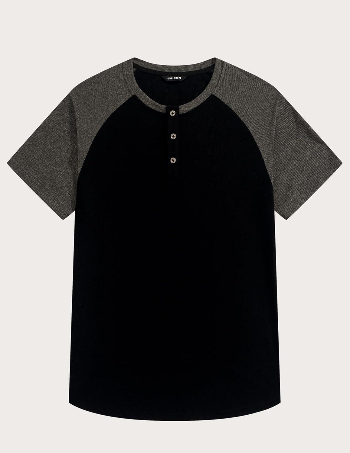 imageJMIERR Mens Muscle Slim Henley Shirts Crewneck Longline TShirt Gym Workout Athletic Shirt Tees with ButtonT Black Grey