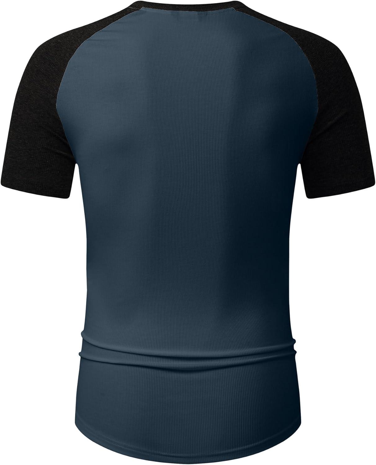 imageJMIERR Mens Muscle Slim Henley Shirts Crewneck Longline TShirt Gym Workout Athletic Shirt Tees with ButtonT Blue Black