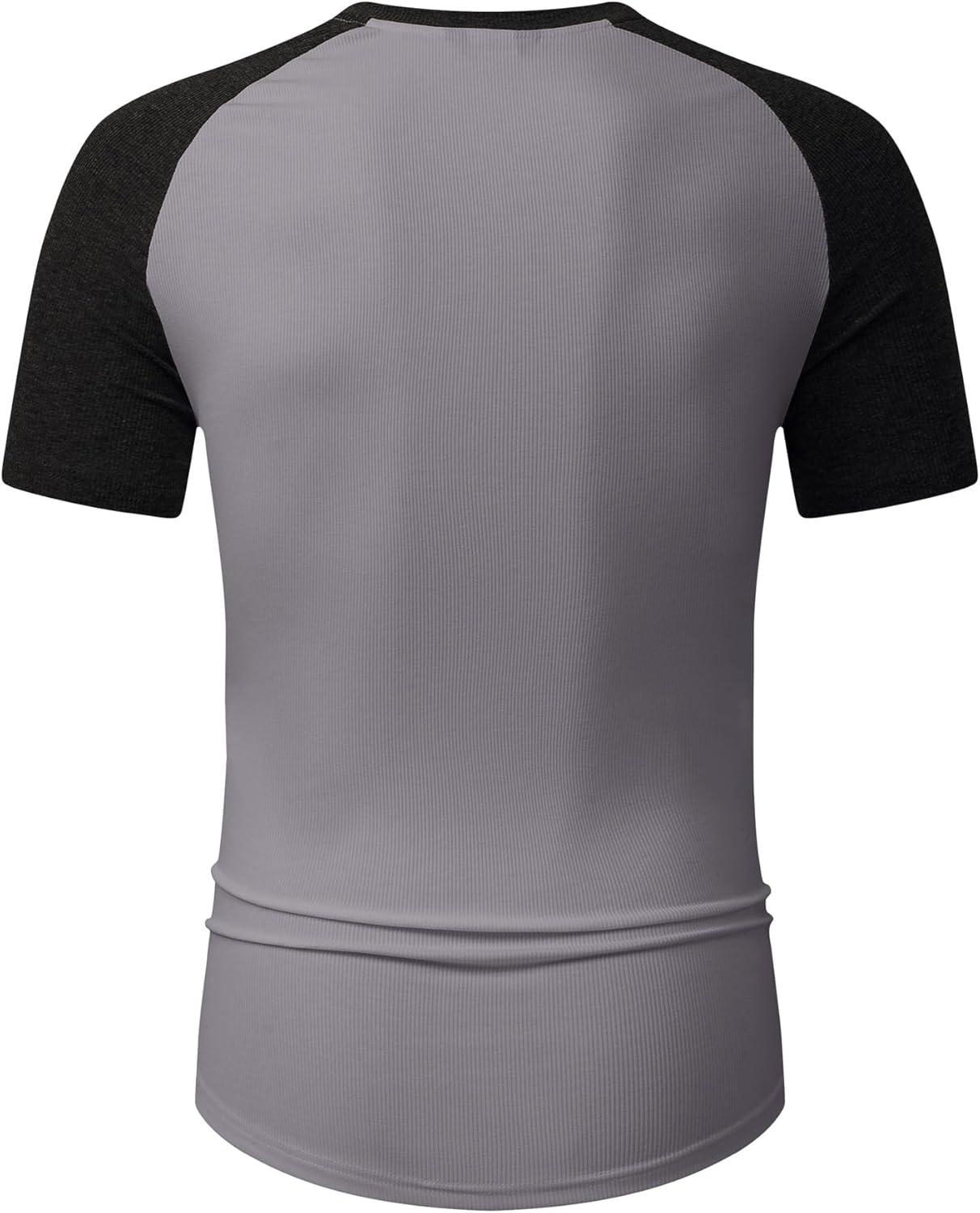 imageJMIERR Mens Muscle Slim Henley Shirts Crewneck Longline TShirt Gym Workout Athletic Shirt Tees with ButtonT Grey Black