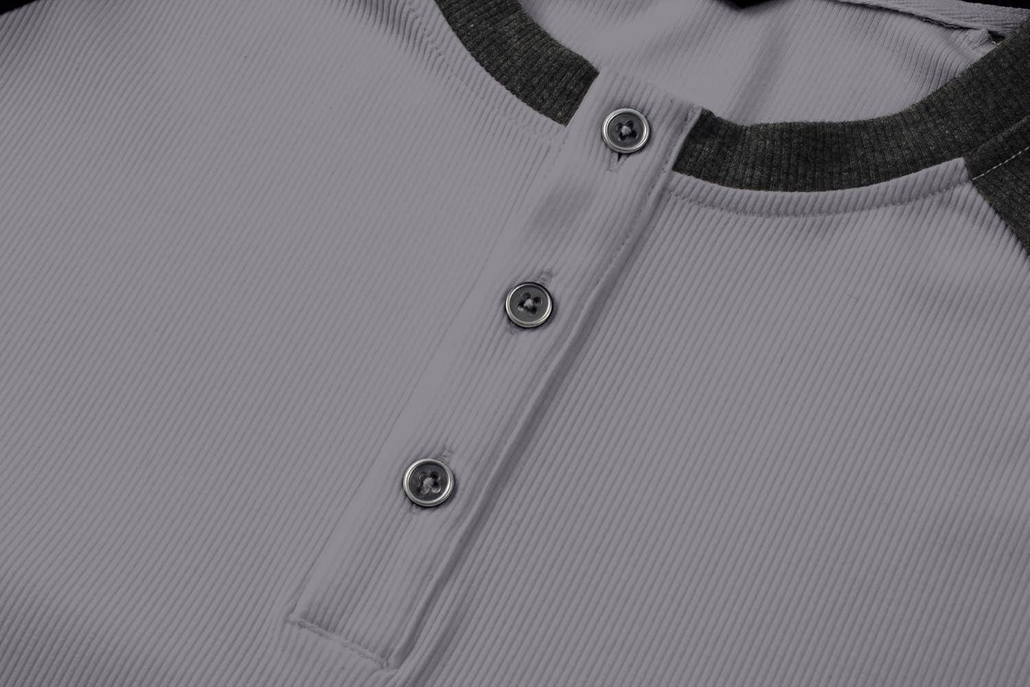 imageJMIERR Mens Muscle Slim Henley Shirts Crewneck Longline TShirt Gym Workout Athletic Shirt Tees with ButtonT Grey Black