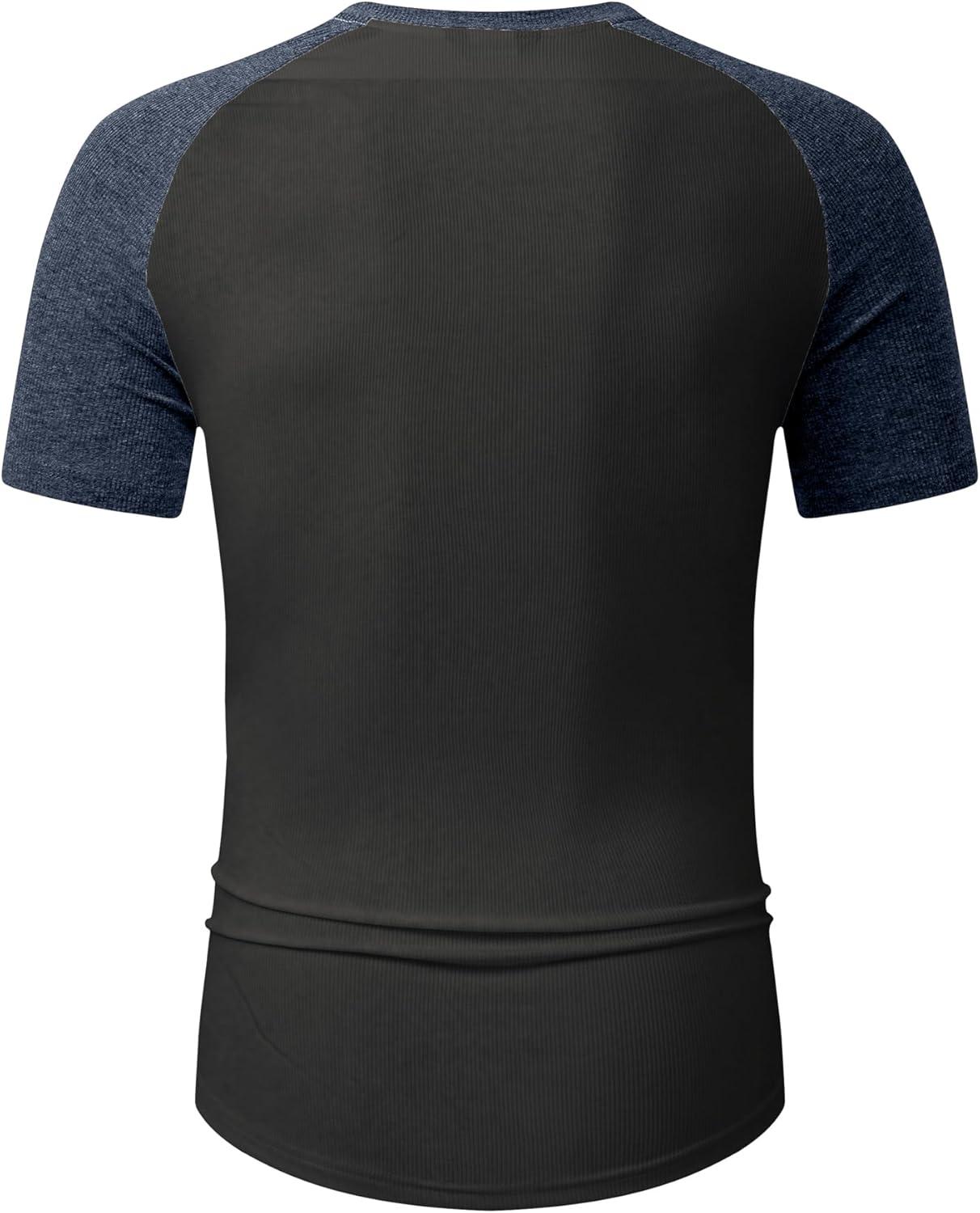 imageJMIERR Mens Muscle Slim Henley Shirts Crewneck Longline TShirt Gym Workout Athletic Shirt Tees with ButtonT Grey Blue