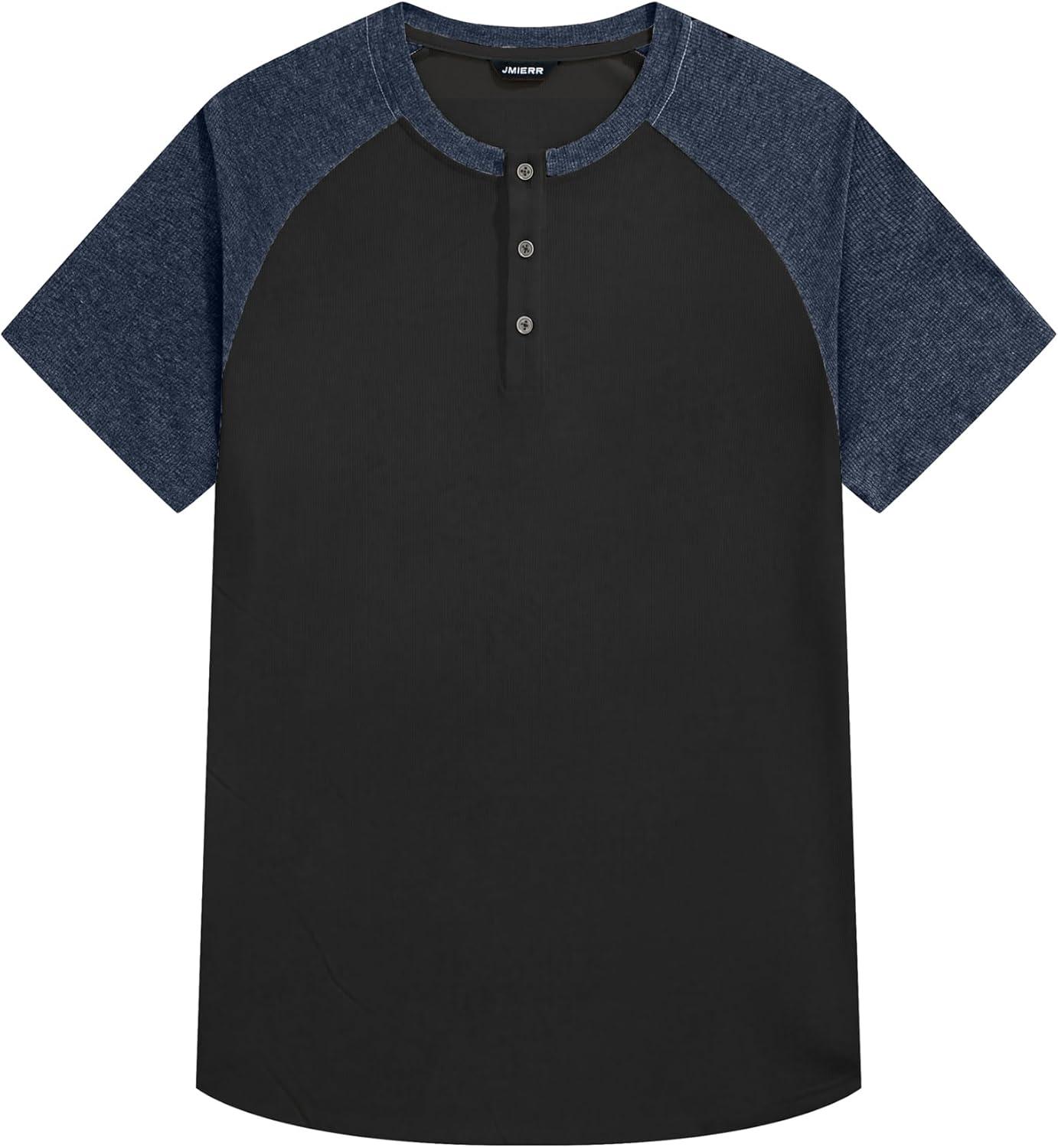 imageJMIERR Mens Muscle Slim Henley Shirts Crewneck Longline TShirt Gym Workout Athletic Shirt Tees with ButtonT Grey Blue