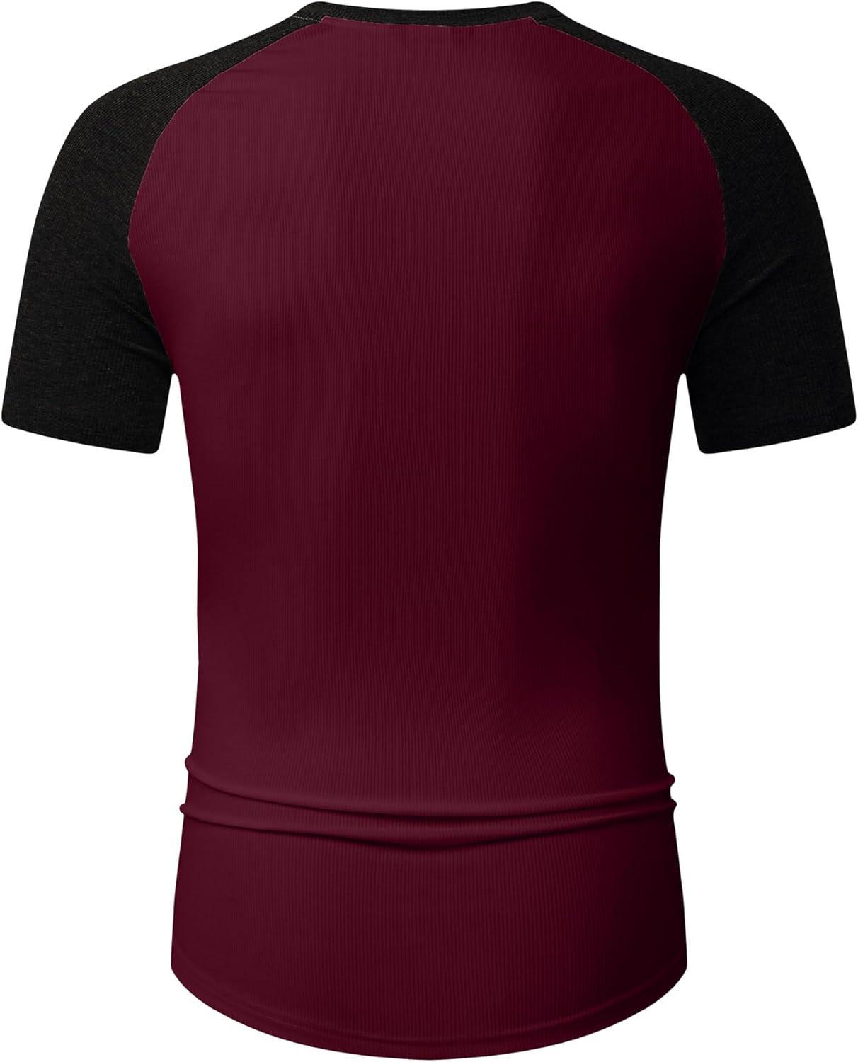 imageJMIERR Mens Muscle Slim Henley Shirts Crewneck Longline TShirt Gym Workout Athletic Shirt Tees with ButtonT Red Black