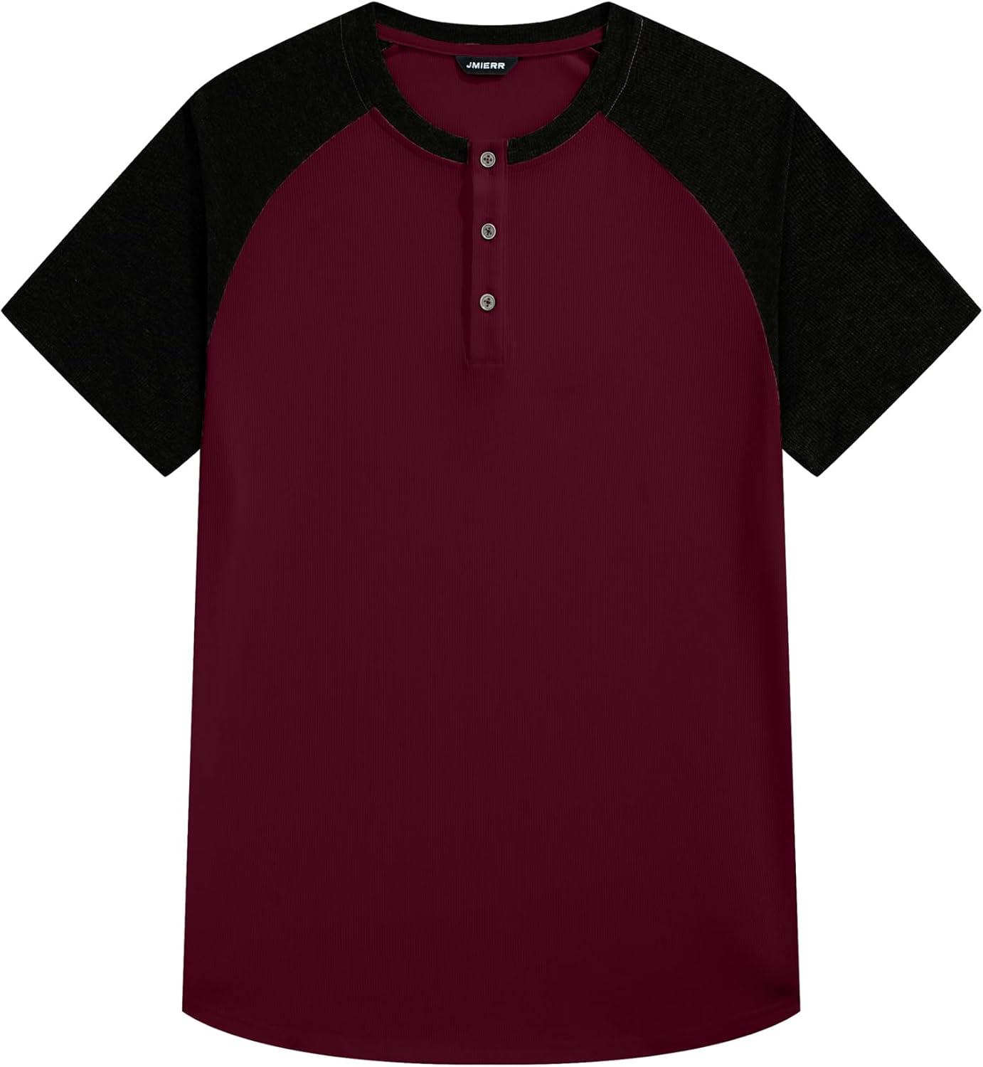 imageJMIERR Mens Muscle Slim Henley Shirts Crewneck Longline TShirt Gym Workout Athletic Shirt Tees with ButtonT Red Black