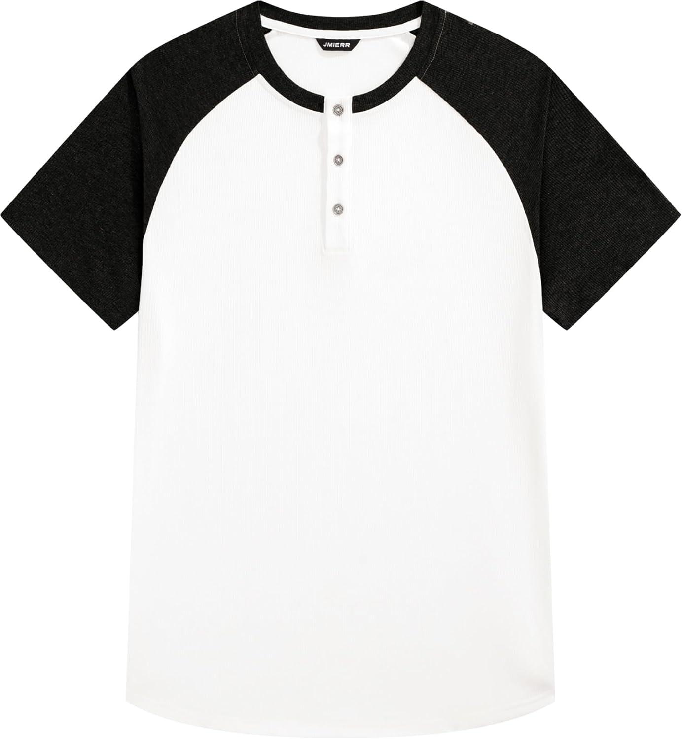 imageJMIERR Mens Muscle Slim Henley Shirts Crewneck Longline TShirt Gym Workout Athletic Shirt Tees with ButtonT White Black