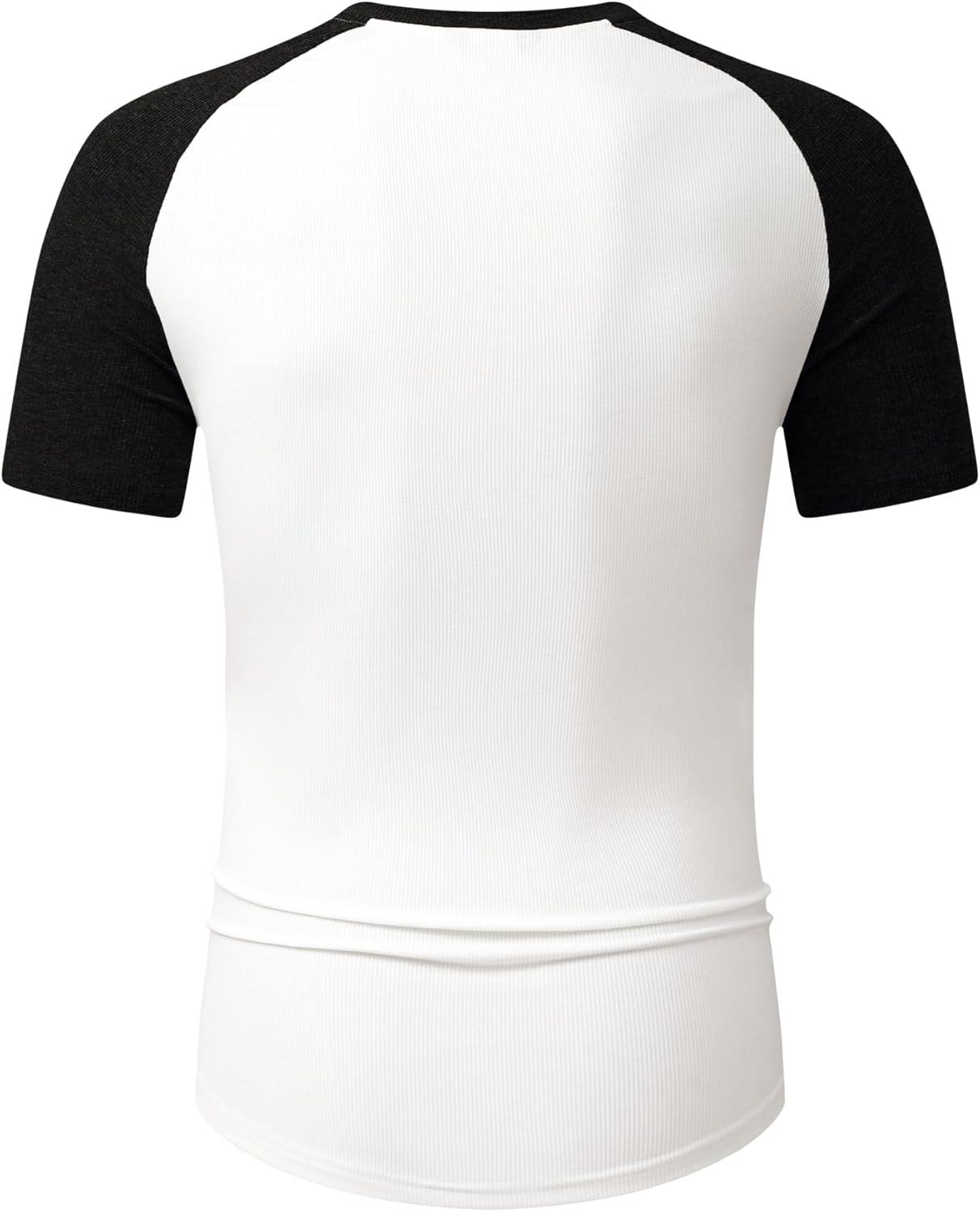 imageJMIERR Mens Muscle Slim Henley Shirts Crewneck Longline TShirt Gym Workout Athletic Shirt Tees with ButtonT White Black