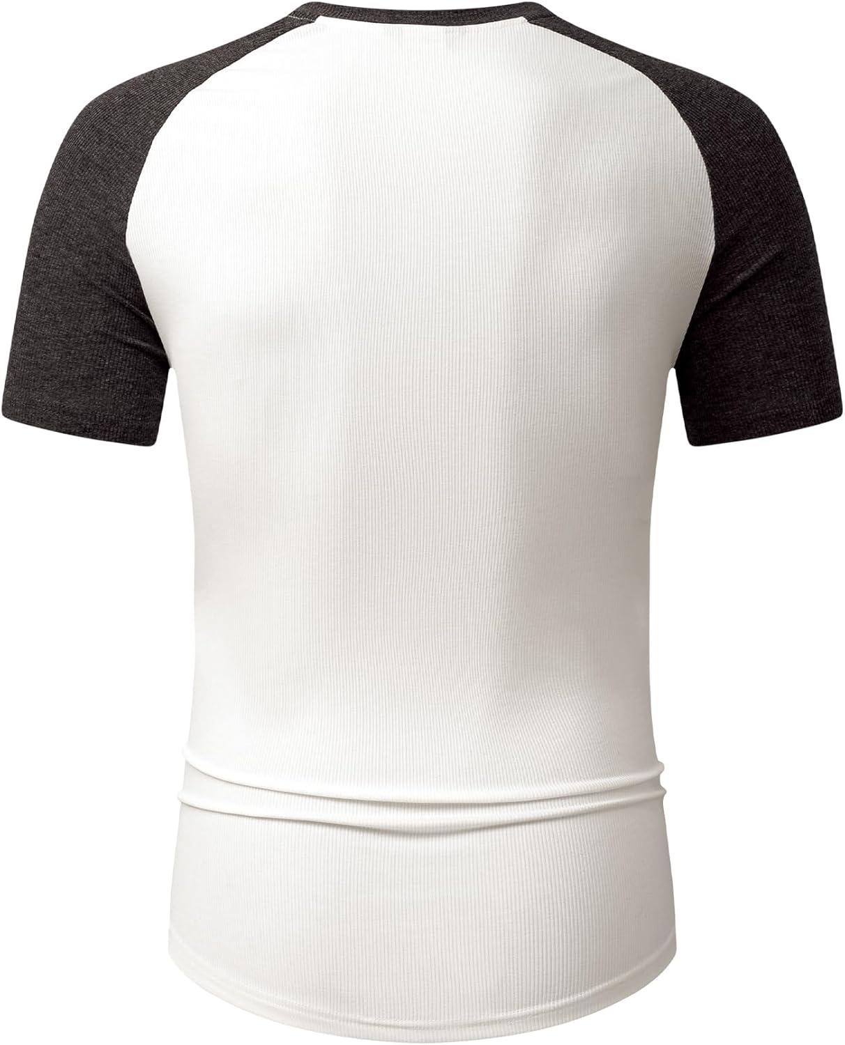 imageJMIERR Mens Muscle Slim Henley Shirts Crewneck Longline TShirt Gym Workout Athletic Shirt Tees with ButtonT White Grey