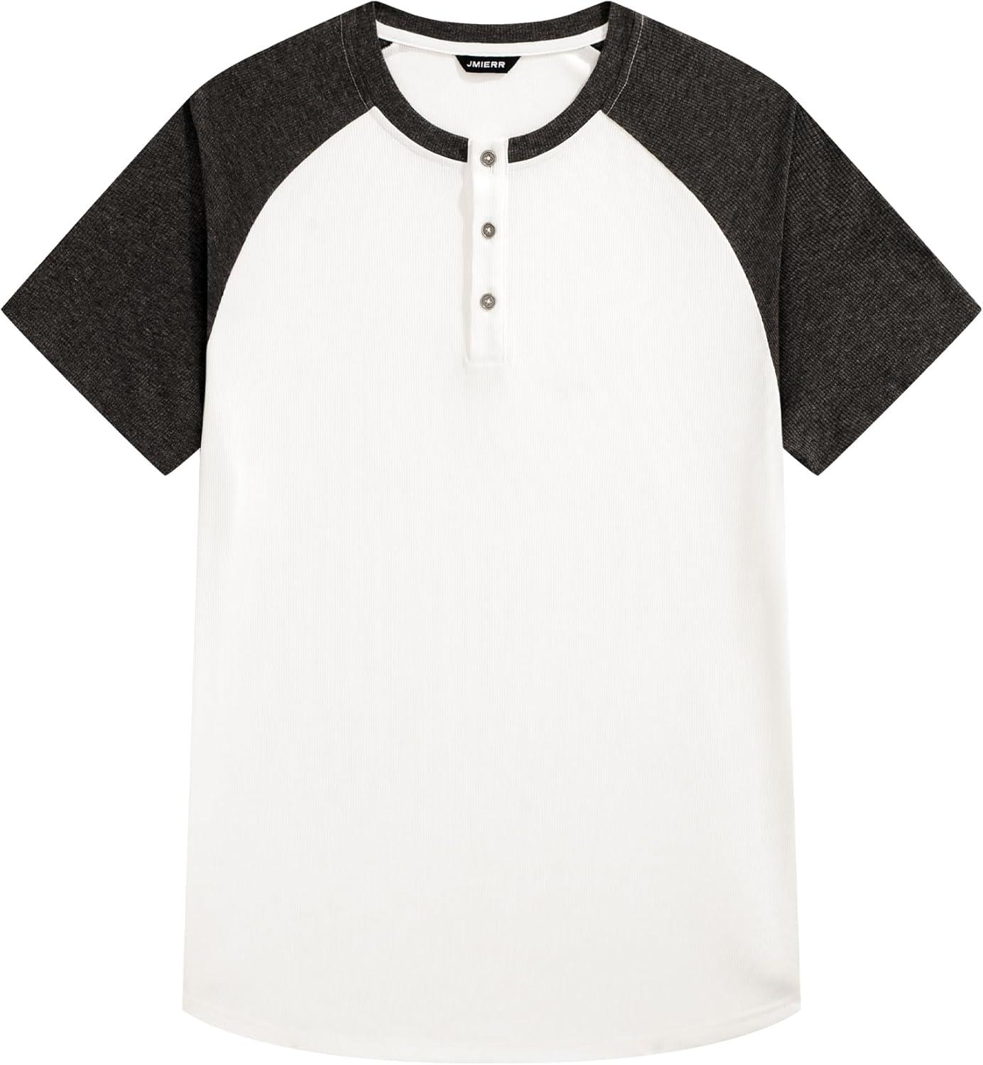 imageJMIERR Mens Muscle Slim Henley Shirts Crewneck Longline TShirt Gym Workout Athletic Shirt Tees with ButtonT White Grey