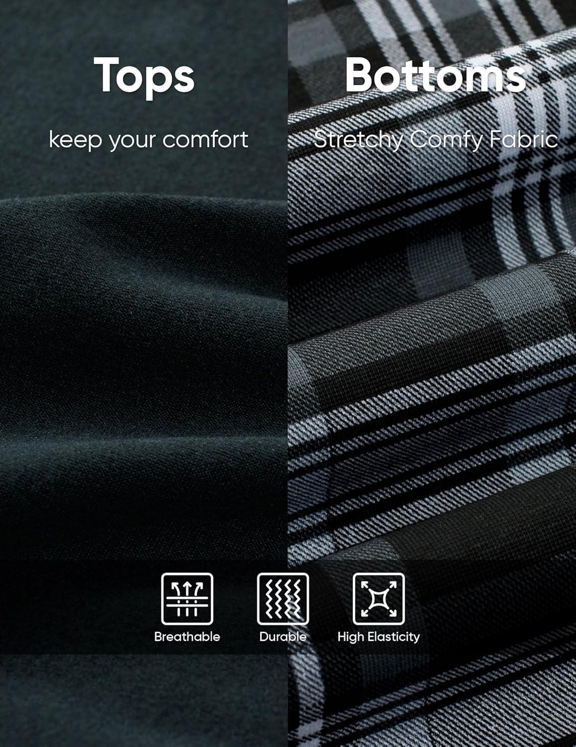 imageJMIERR Mens Pajamas Set 2 Piece Long Sleeve TShirt Loungewear Long Plaid Pants with PocketBlack