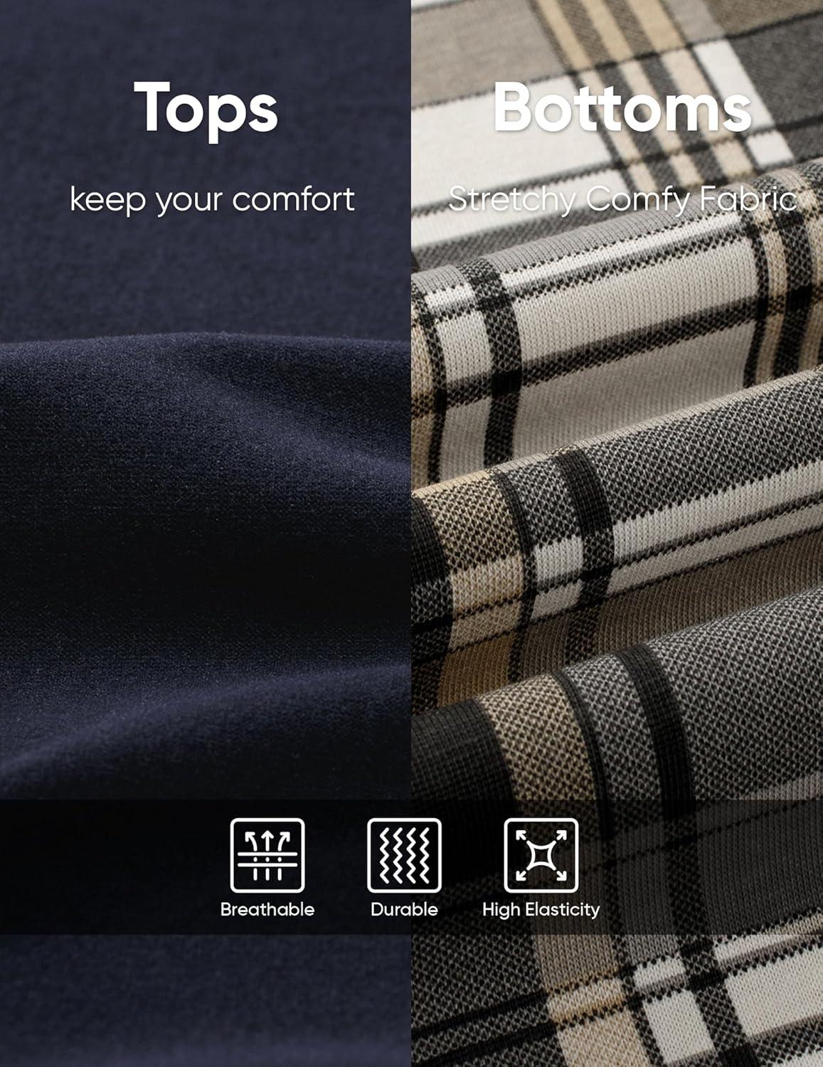 imageJMIERR Mens Pajamas Set 2 Piece Long Sleeve TShirt Loungewear Long Plaid Pants with PocketKhaki