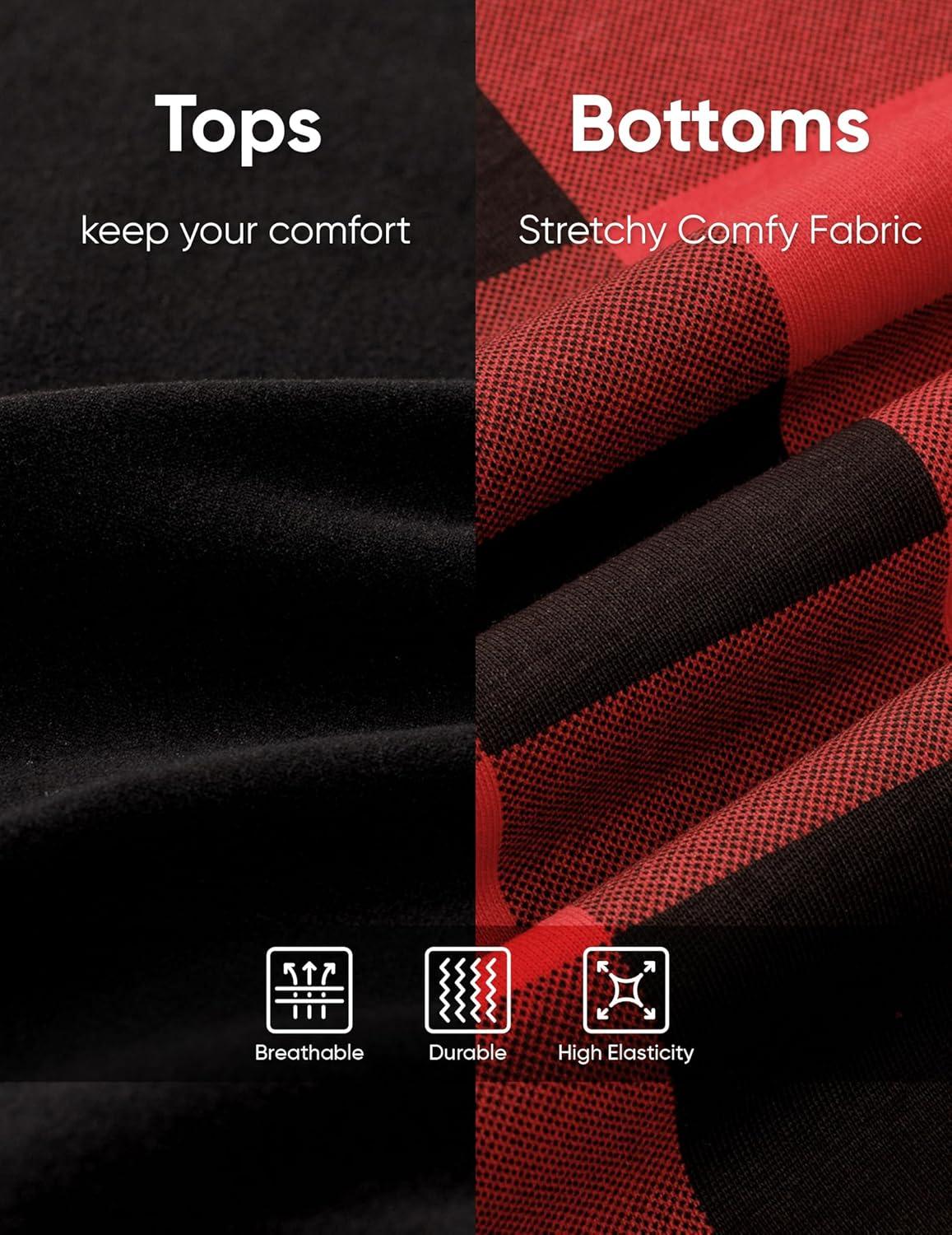 imageJMIERR Mens Pajamas Set 2 Piece Long Sleeve TShirt Loungewear Long Plaid Pants with PocketRed Dahlia