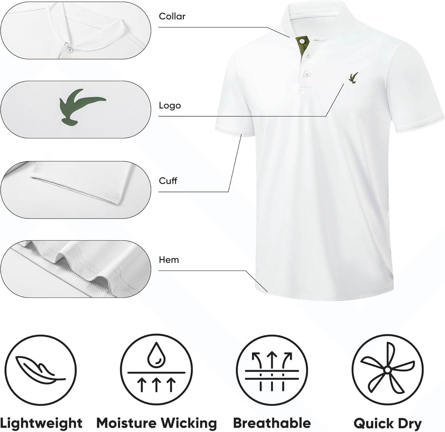 imageJMIERR Mens Polo Henley Shirt Moisture Wicking Quick Dry Summer Casual Short Sleeve Golf Polo T Shirts1 White