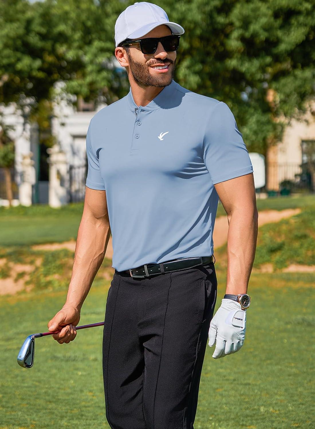 imageJMIERR Mens Polo Henley Shirt Moisture Wicking Quick Dry Summer Casual Short Sleeve Golf Polo T Shirts2 Sky Blue