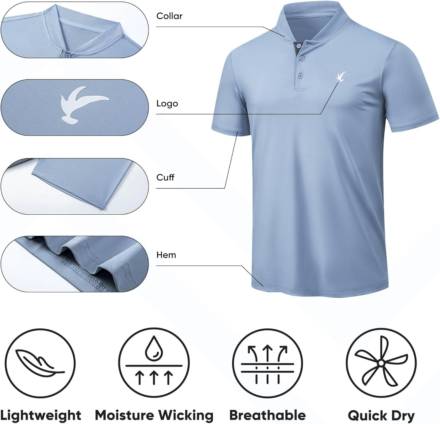 imageJMIERR Mens Polo Henley Shirt Moisture Wicking Quick Dry Summer Casual Short Sleeve Golf Polo T Shirts2 Sky Blue