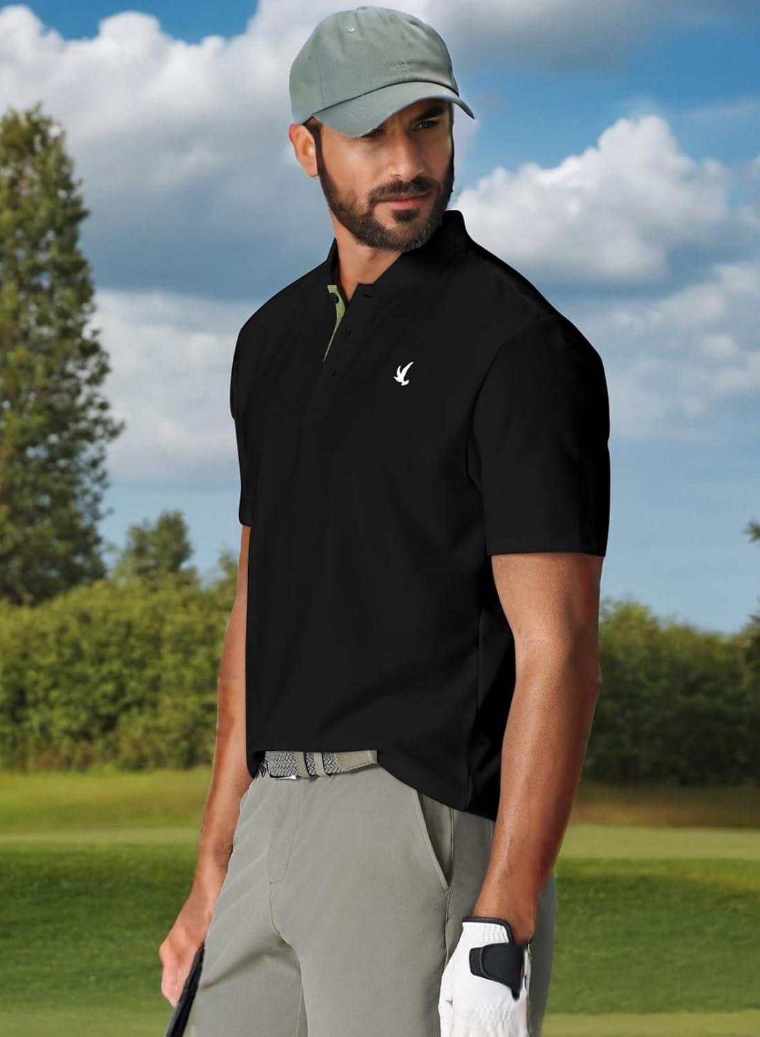 imageJMIERR Mens Polo Henley Shirt Moisture Wicking Quick Dry Summer Casual Short Sleeve Golf Polo T Shirts3 Black