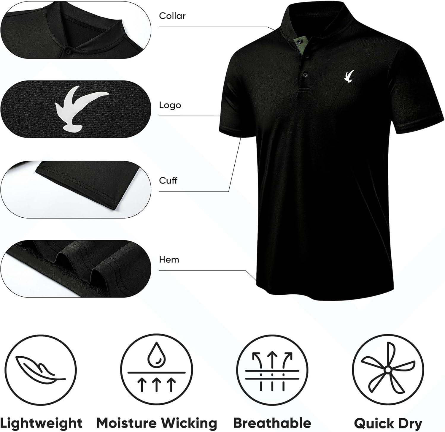 imageJMIERR Mens Polo Henley Shirt Moisture Wicking Quick Dry Summer Casual Short Sleeve Golf Polo T Shirts3 Black