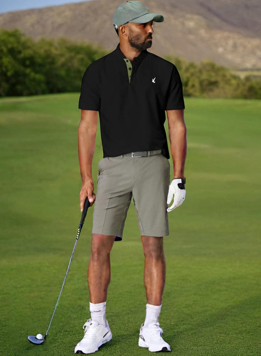 imageJMIERR Mens Polo Henley Shirt Moisture Wicking Quick Dry Summer Casual Short Sleeve Golf Polo T Shirts3 Black