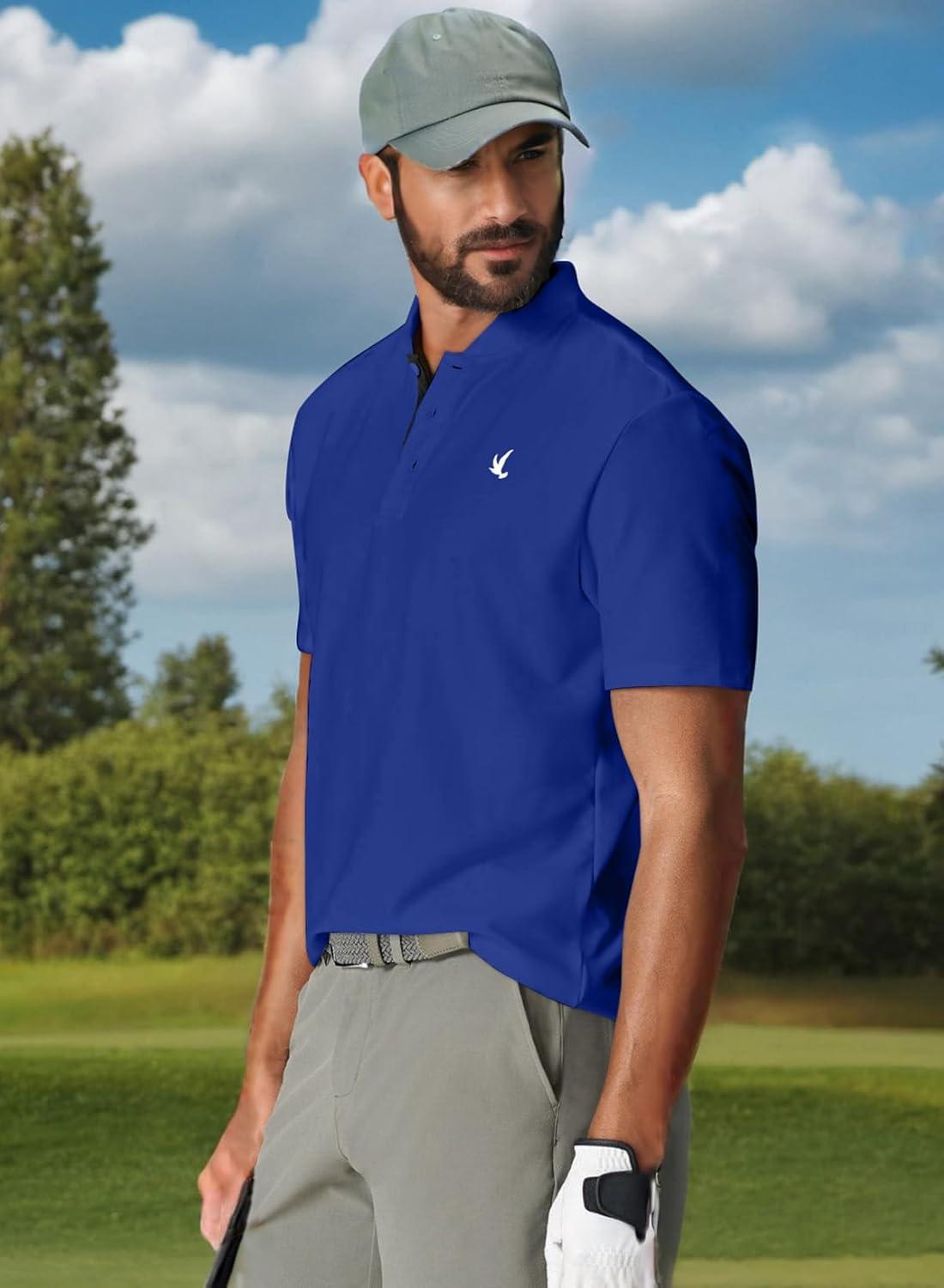 imageJMIERR Mens Polo Henley Shirt Moisture Wicking Quick Dry Summer Casual Short Sleeve Golf Polo T Shirts4 Blue