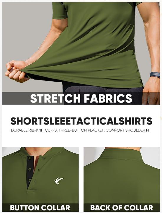 imageJMIERR Mens Polo Henley Shirt Moisture Wicking Quick Dry Summer Casual Short Sleeve Golf Polo T Shirts5 Army Green