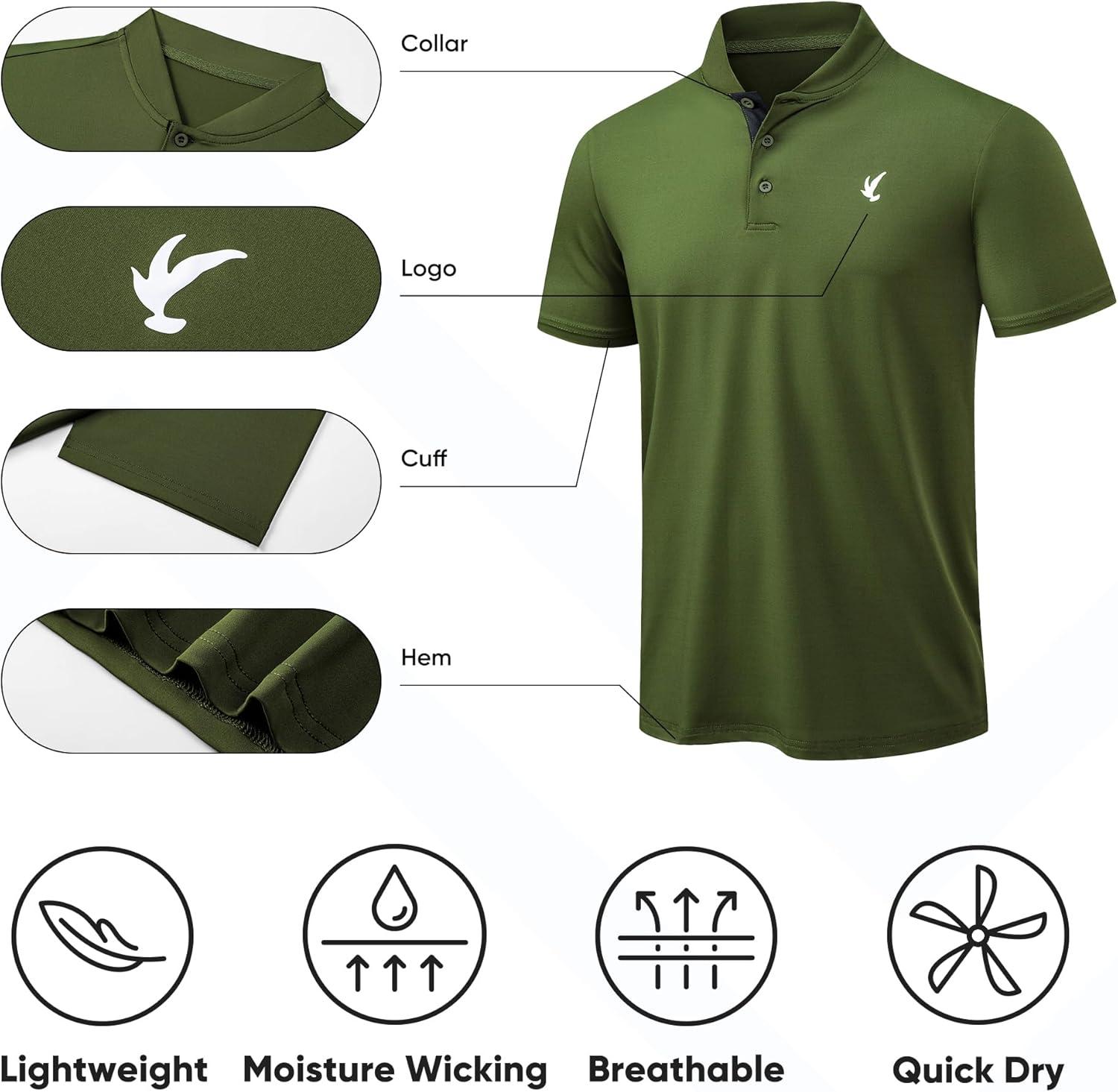 imageJMIERR Mens Polo Henley Shirt Moisture Wicking Quick Dry Summer Casual Short Sleeve Golf Polo T Shirts5 Army Green