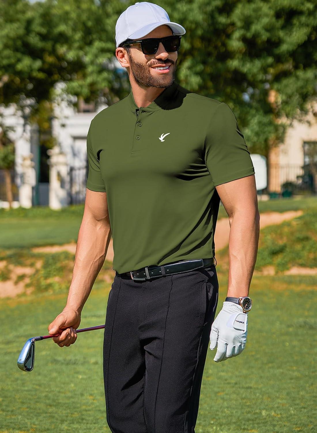 imageJMIERR Mens Polo Henley Shirt Moisture Wicking Quick Dry Summer Casual Short Sleeve Golf Polo T Shirts5 Army Green