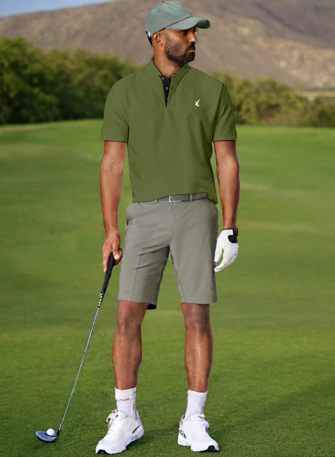 imageJMIERR Mens Polo Henley Shirt Moisture Wicking Quick Dry Summer Casual Short Sleeve Golf Polo T Shirts5 Army Green