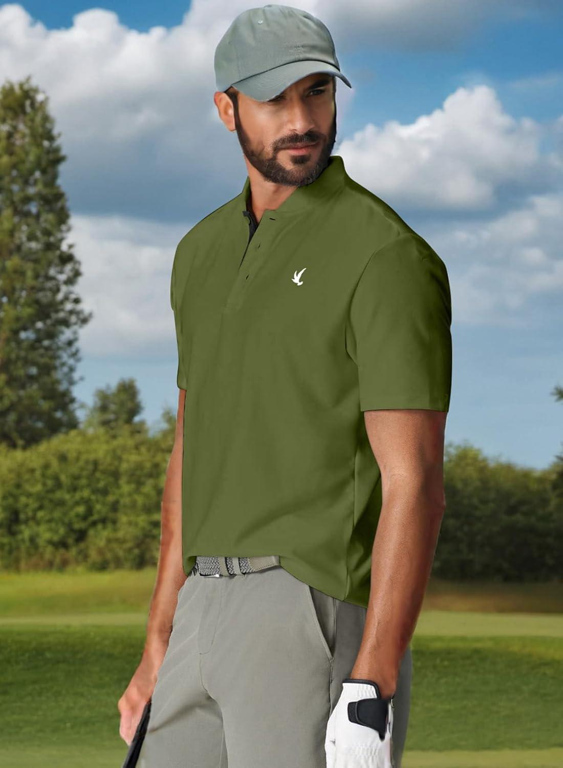 imageJMIERR Mens Polo Henley Shirt Moisture Wicking Quick Dry Summer Casual Short Sleeve Golf Polo T Shirts5 Army Green