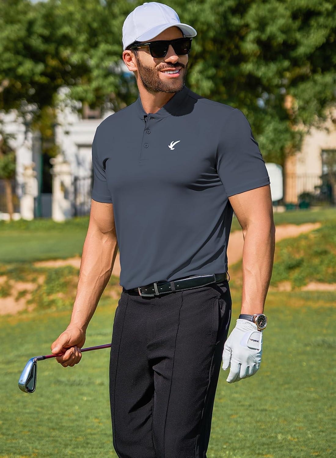 imageJMIERR Mens Polo Henley Shirt Moisture Wicking Quick Dry Summer Casual Short Sleeve Golf Polo T ShirtsA Grey 1