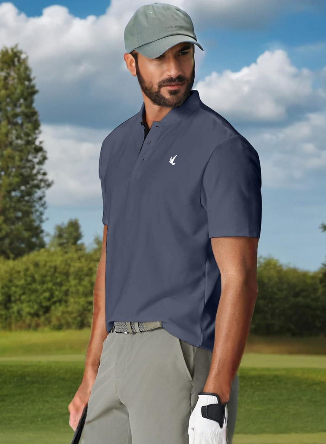 imageJMIERR Mens Polo Henley Shirt Moisture Wicking Quick Dry Summer Casual Short Sleeve Golf Polo T ShirtsA Grey 1