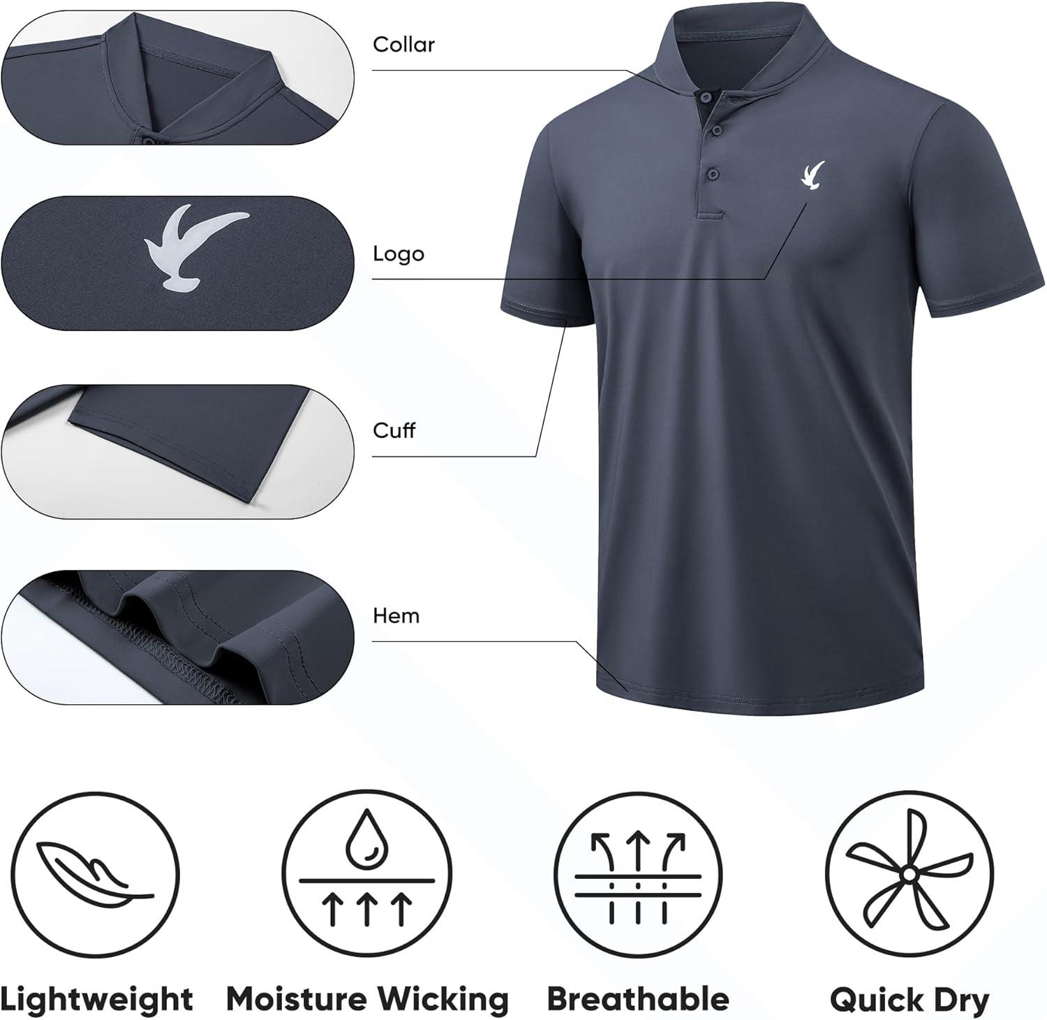 imageJMIERR Mens Polo Henley Shirt Moisture Wicking Quick Dry Summer Casual Short Sleeve Golf Polo T ShirtsA Grey 1