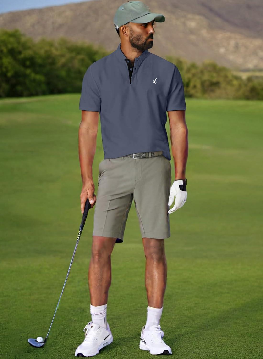 imageJMIERR Mens Polo Henley Shirt Moisture Wicking Quick Dry Summer Casual Short Sleeve Golf Polo T ShirtsA Grey 1