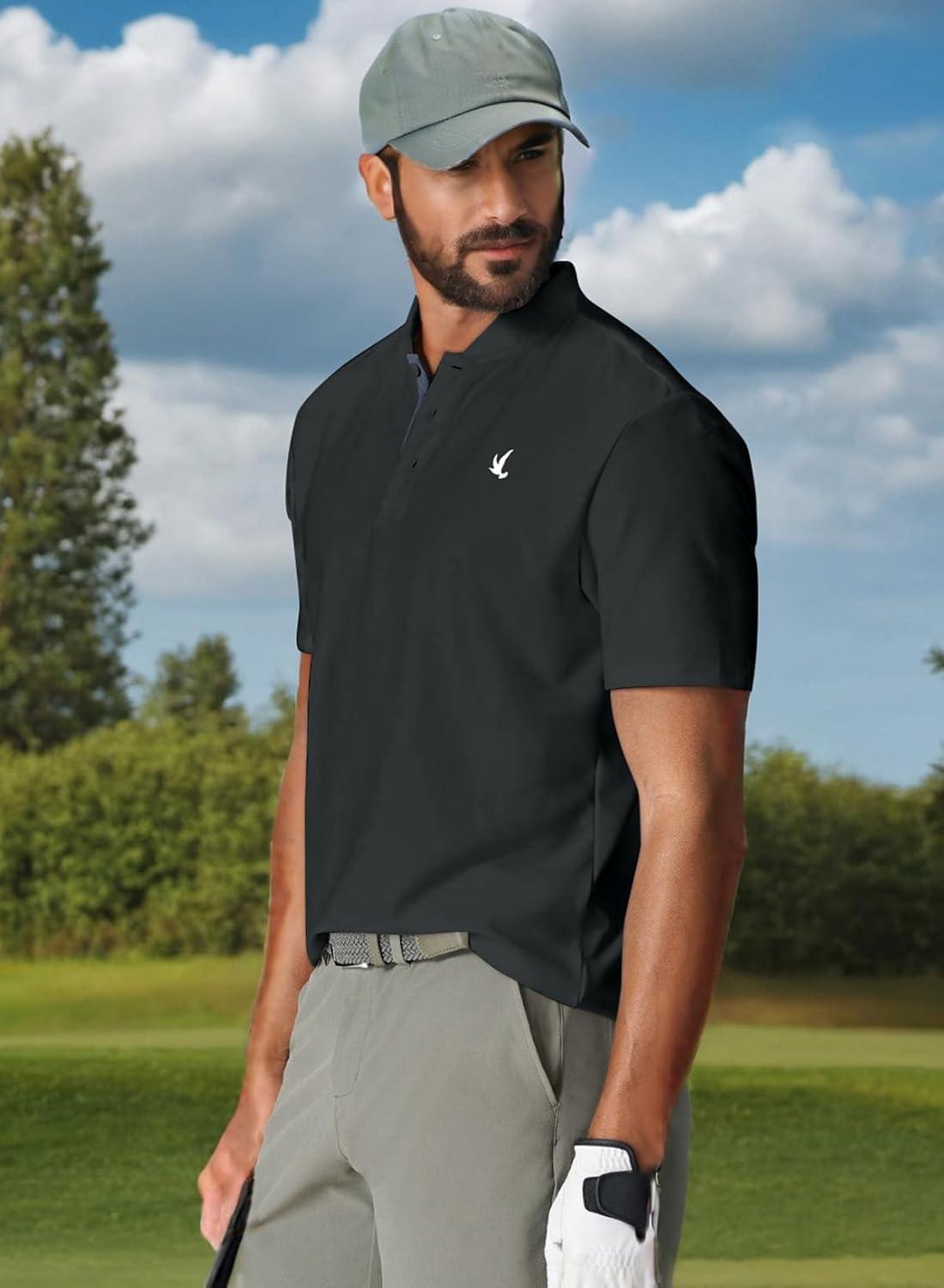 imageJMIERR Mens Polo Henley Shirt Moisture Wicking Quick Dry Summer Casual Short Sleeve Golf Polo T ShirtsA Grey 2