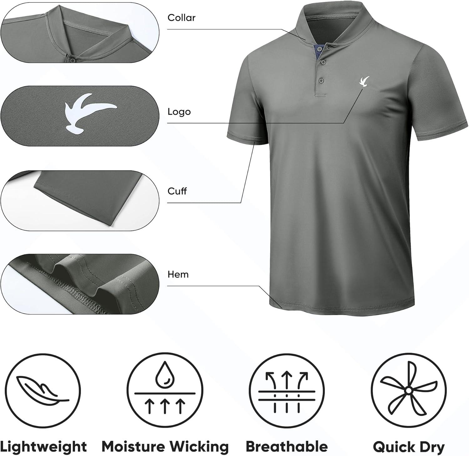 imageJMIERR Mens Polo Henley Shirt Moisture Wicking Quick Dry Summer Casual Short Sleeve Golf Polo T ShirtsA Grey 3