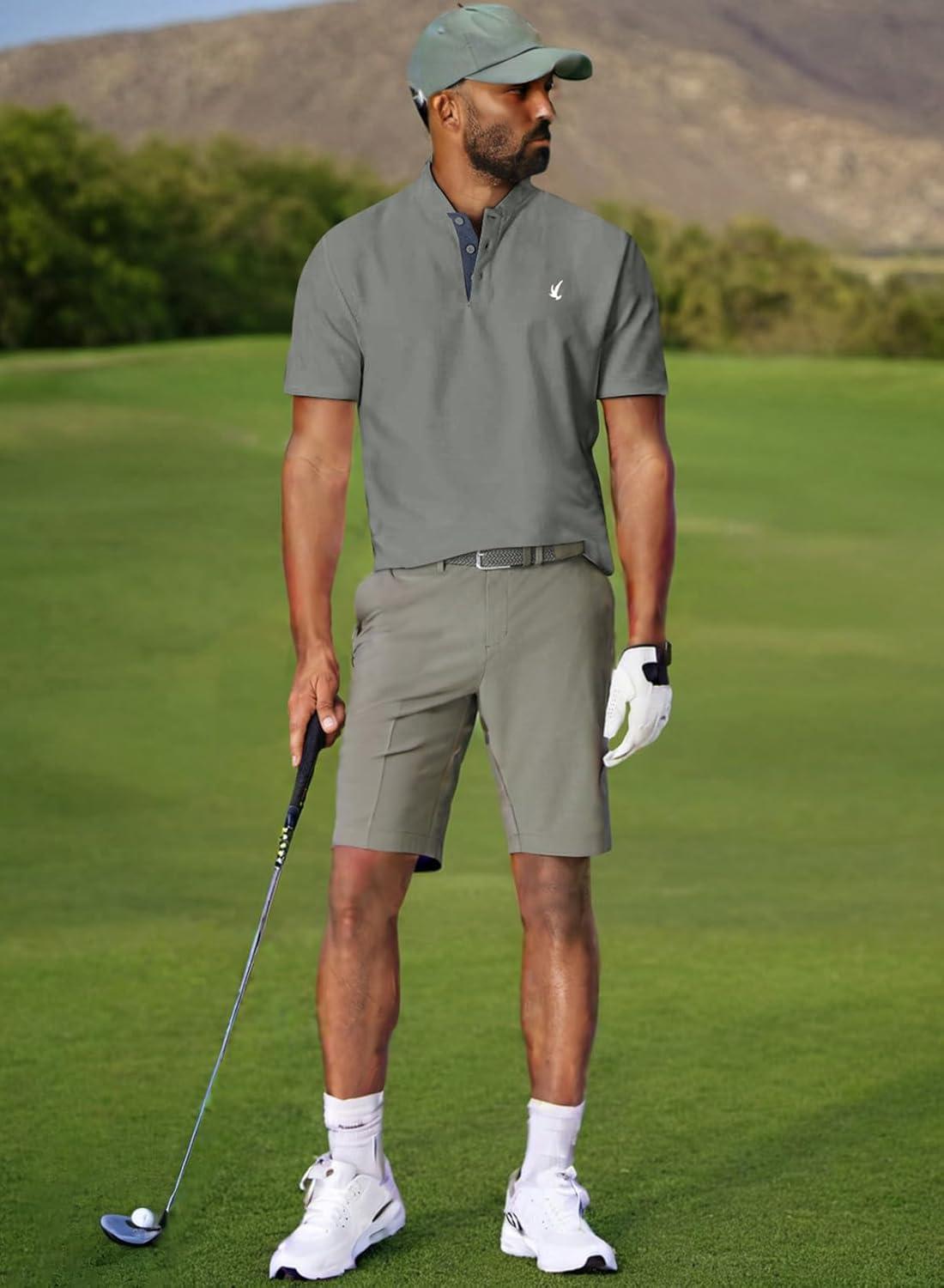 imageJMIERR Mens Polo Henley Shirt Moisture Wicking Quick Dry Summer Casual Short Sleeve Golf Polo T ShirtsA Grey 3