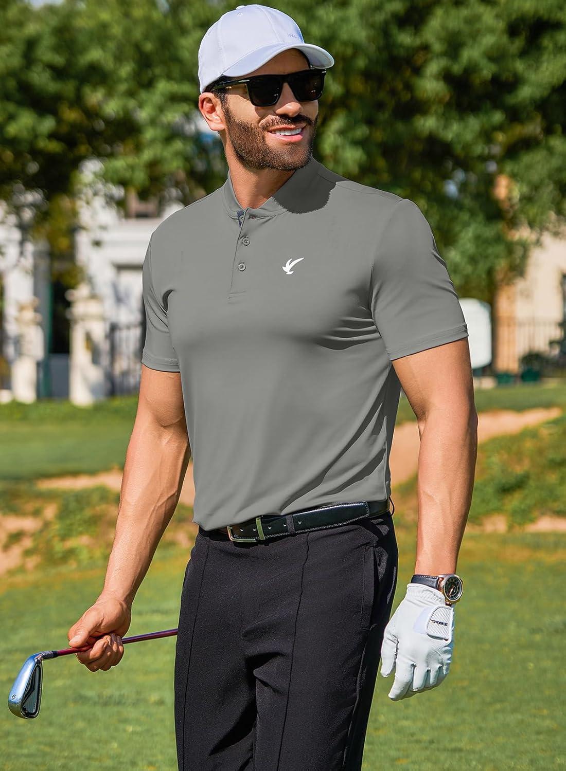 imageJMIERR Mens Polo Henley Shirt Moisture Wicking Quick Dry Summer Casual Short Sleeve Golf Polo T ShirtsA Grey 3