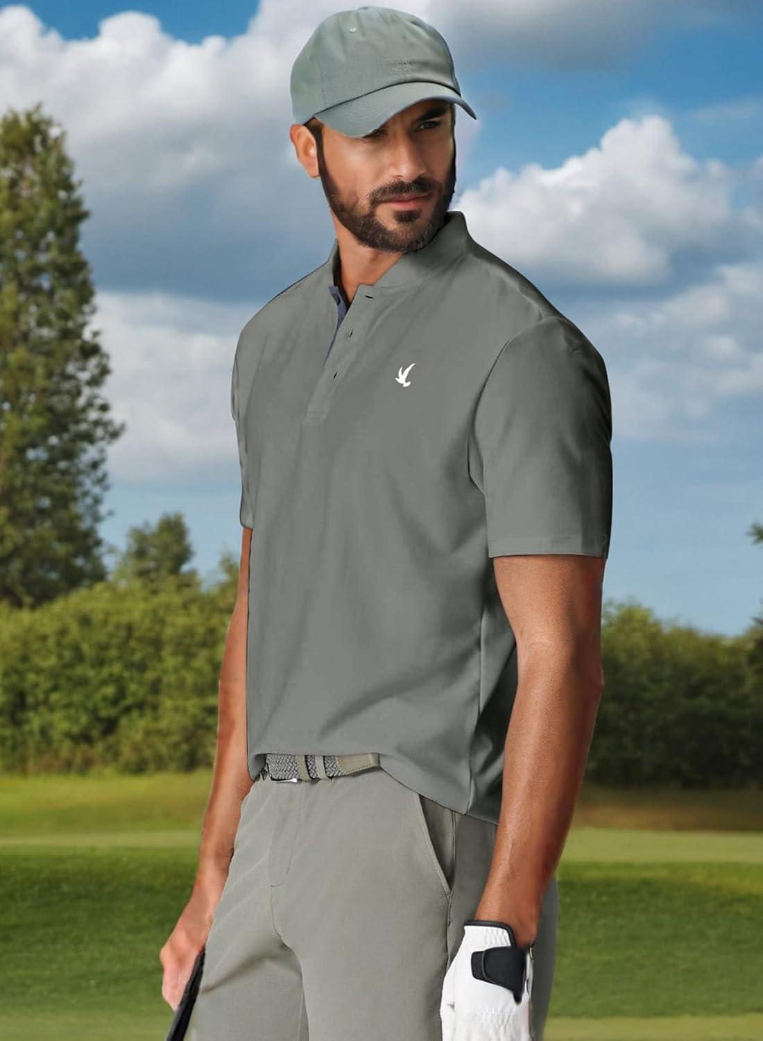 imageJMIERR Mens Polo Henley Shirt Moisture Wicking Quick Dry Summer Casual Short Sleeve Golf Polo T ShirtsA Grey 3