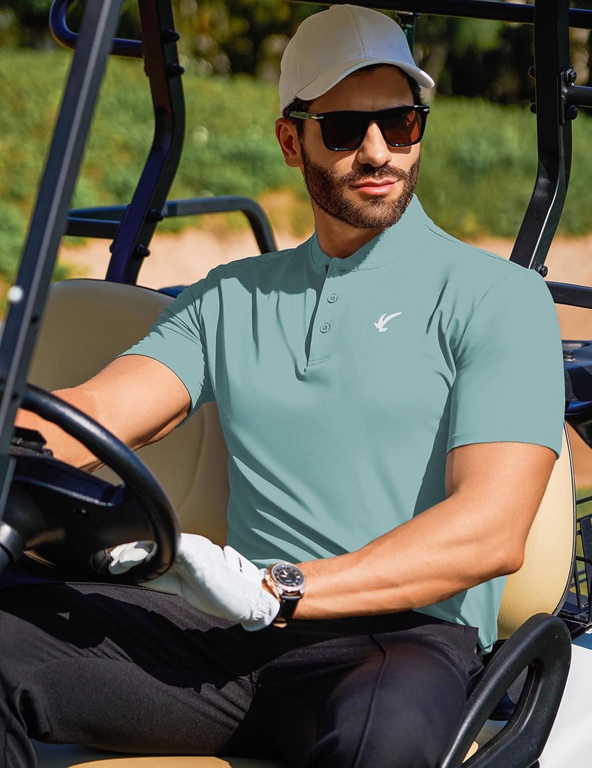 imageJMIERR Mens Polo Henley Shirt Moisture Wicking Quick Dry Summer Casual Short Sleeve Golf Polo T ShirtsBlue Green