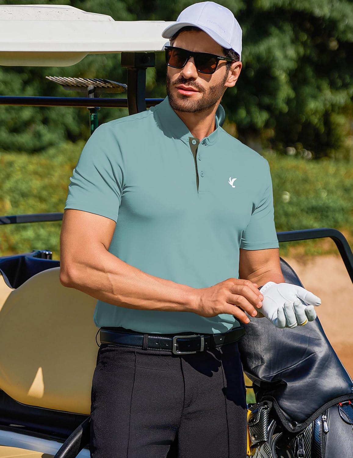 imageJMIERR Mens Polo Henley Shirt Moisture Wicking Quick Dry Summer Casual Short Sleeve Golf Polo T ShirtsBlue Green