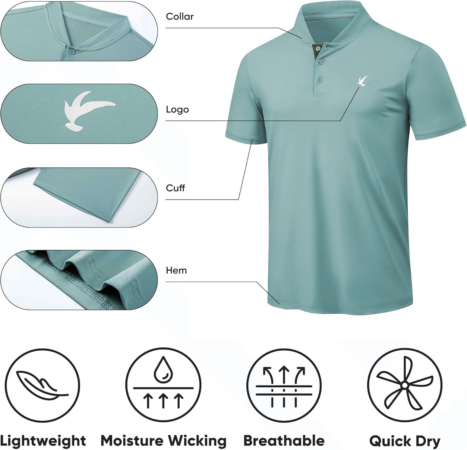 imageJMIERR Mens Polo Henley Shirt Moisture Wicking Quick Dry Summer Casual Short Sleeve Golf Polo T ShirtsBlue Green