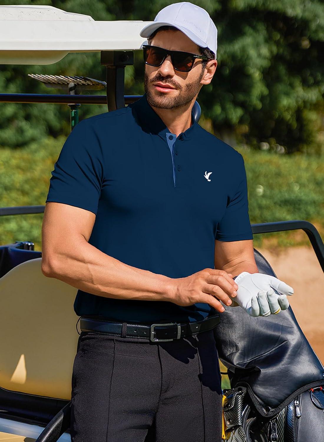 imageJMIERR Mens Polo Henley Shirt Moisture Wicking Quick Dry Summer Casual Short Sleeve Golf Polo T ShirtsNavy Blue