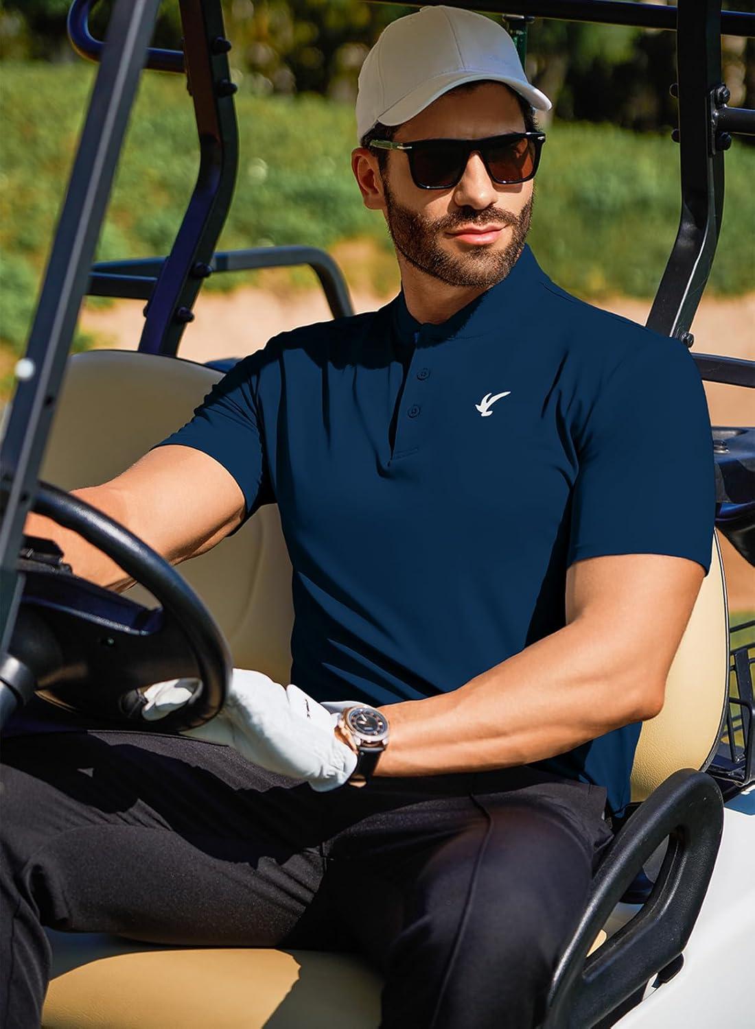 imageJMIERR Mens Polo Henley Shirt Moisture Wicking Quick Dry Summer Casual Short Sleeve Golf Polo T ShirtsNavy Blue