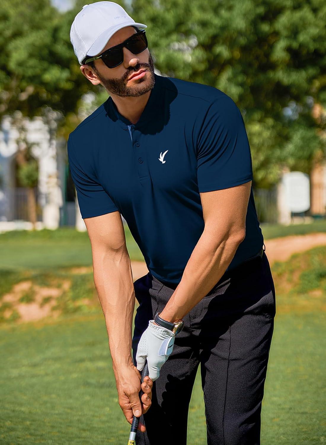 imageJMIERR Mens Polo Henley Shirt Moisture Wicking Quick Dry Summer Casual Short Sleeve Golf Polo T ShirtsNavy Blue