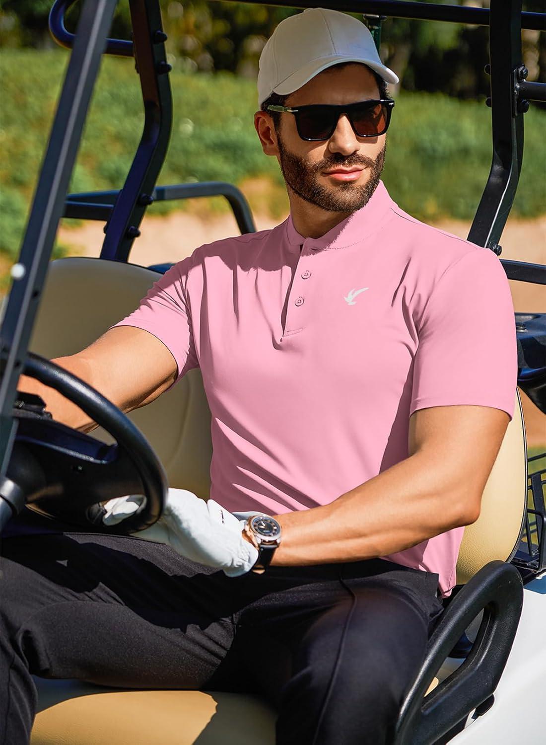 imageJMIERR Mens Polo Henley Shirt Moisture Wicking Quick Dry Summer Casual Short Sleeve Golf Polo T ShirtsPink