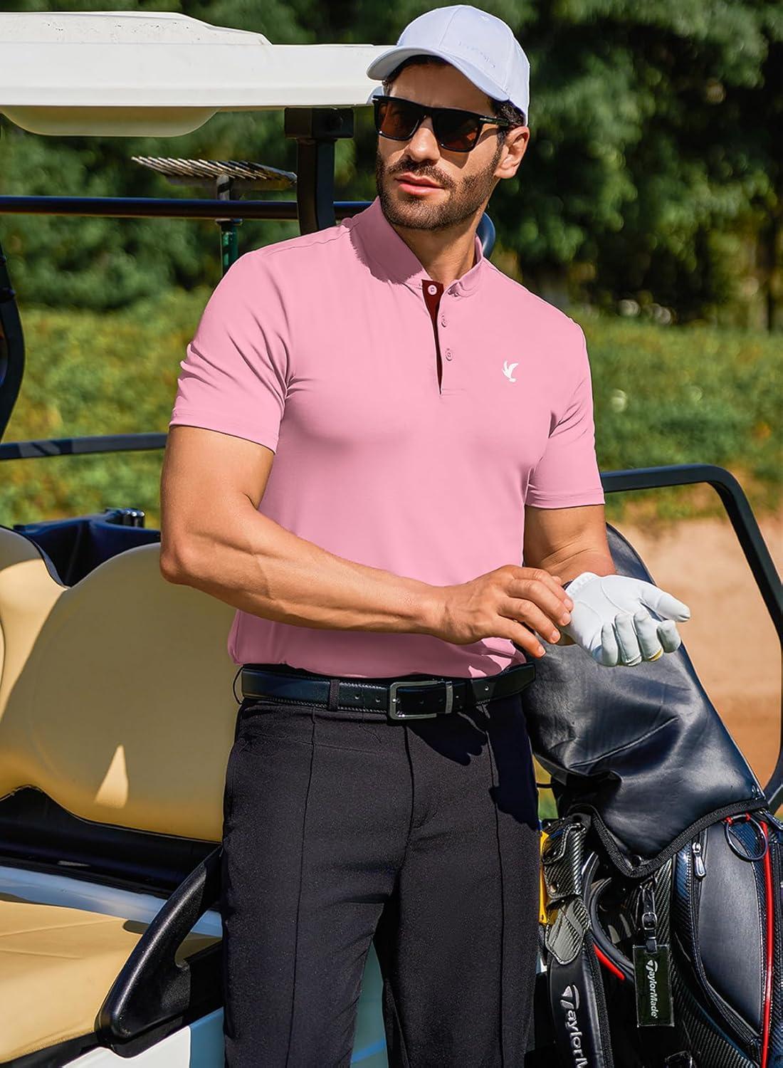 imageJMIERR Mens Polo Henley Shirt Moisture Wicking Quick Dry Summer Casual Short Sleeve Golf Polo T ShirtsPink
