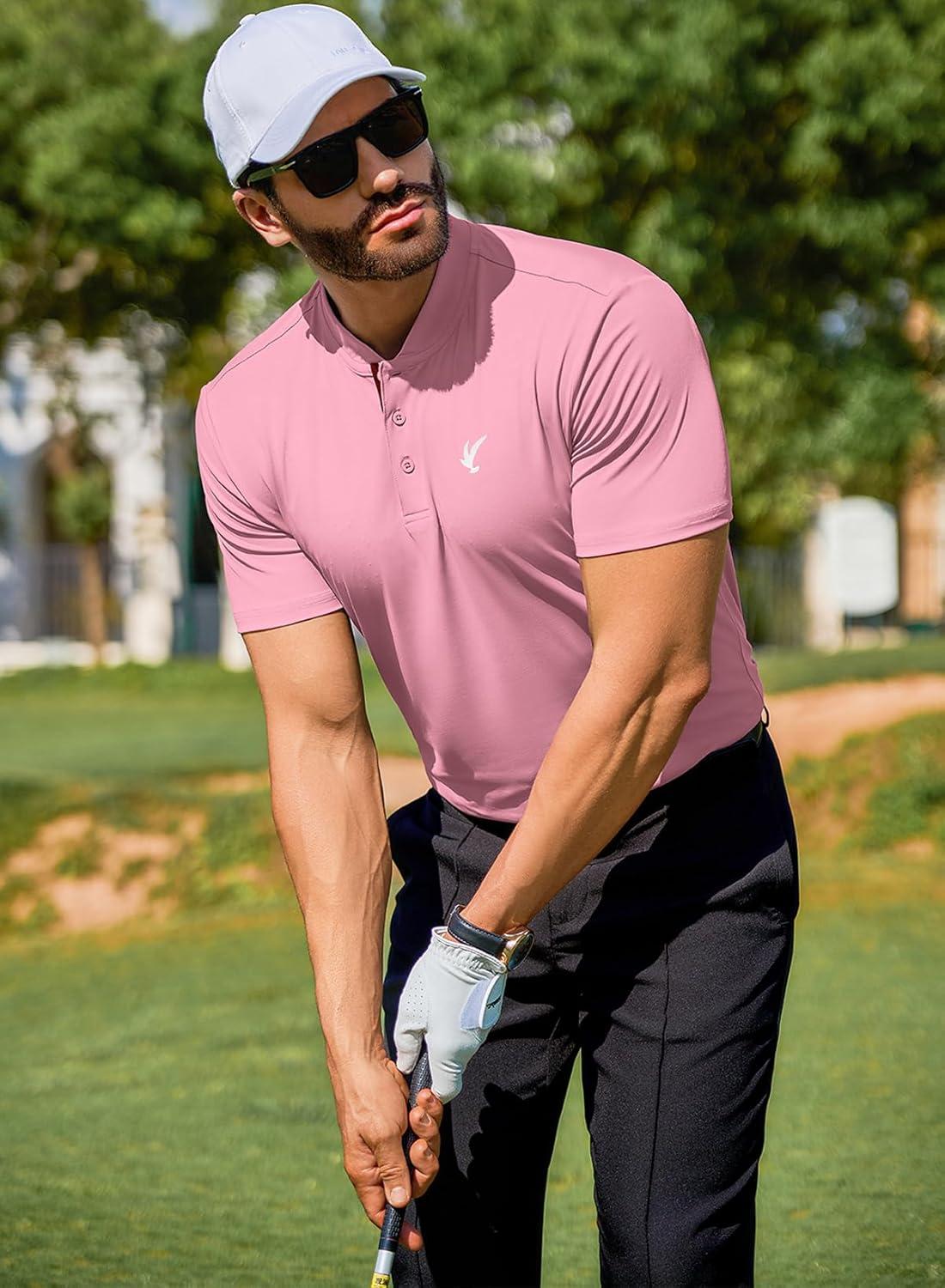 imageJMIERR Mens Polo Henley Shirt Moisture Wicking Quick Dry Summer Casual Short Sleeve Golf Polo T ShirtsPink
